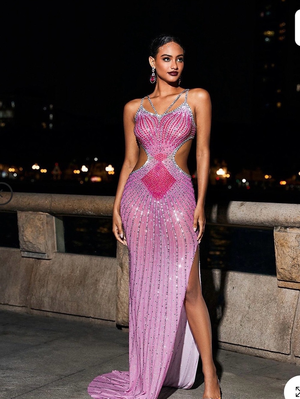 NWT Mew Mews Pink Beaded Cutout Evening Gown
